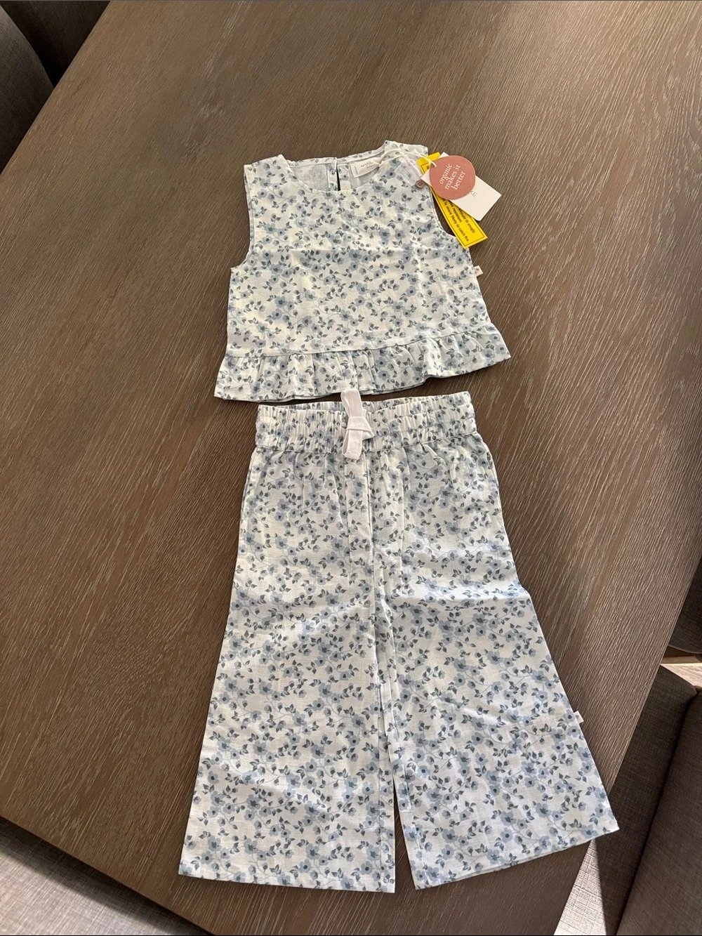 Light Blue Floral Ruffle-Trim Set for Girls